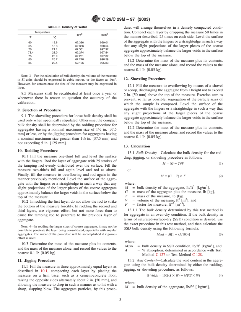 ASTM C29/C29M-97(2003) - Standard Test Method for Bulk Density ("Unit Weight") and Voids in Aggregate