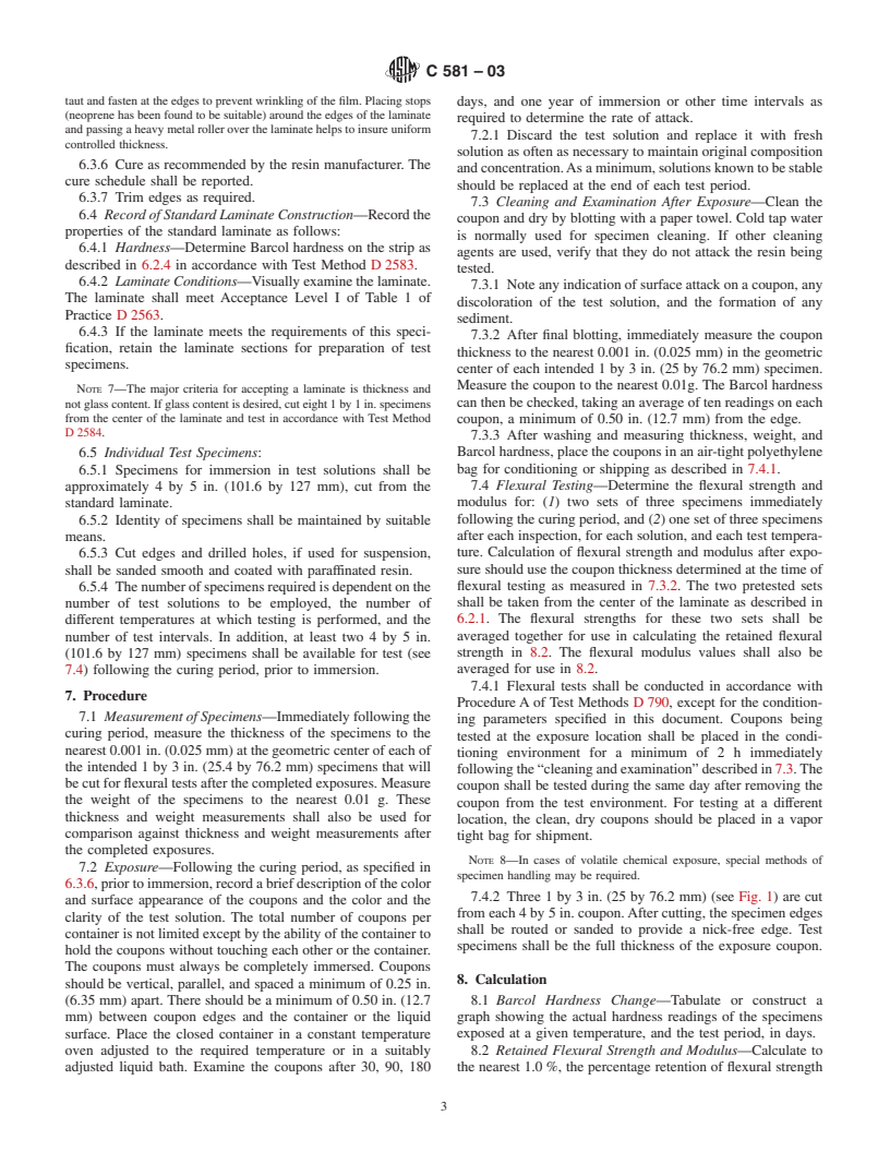 ASTM C581-03 - Standard Practice for Determining Chemical Resistance of Thermosetting Resins Used in Glass-Fiber-Reinforced Structures Intended for Liquid Service