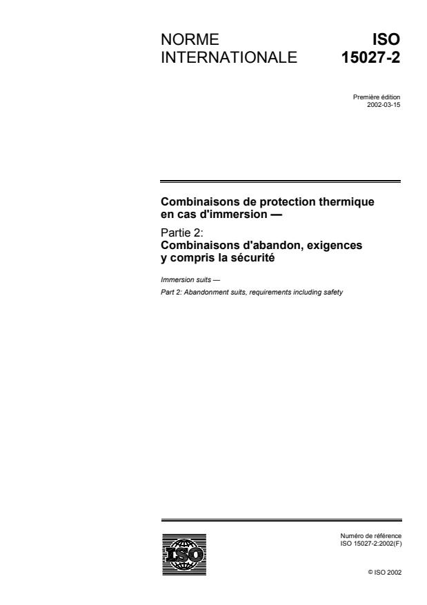 ISO 15027-2:2002 - Combinaisons de protection thermique en cas d'immersion
