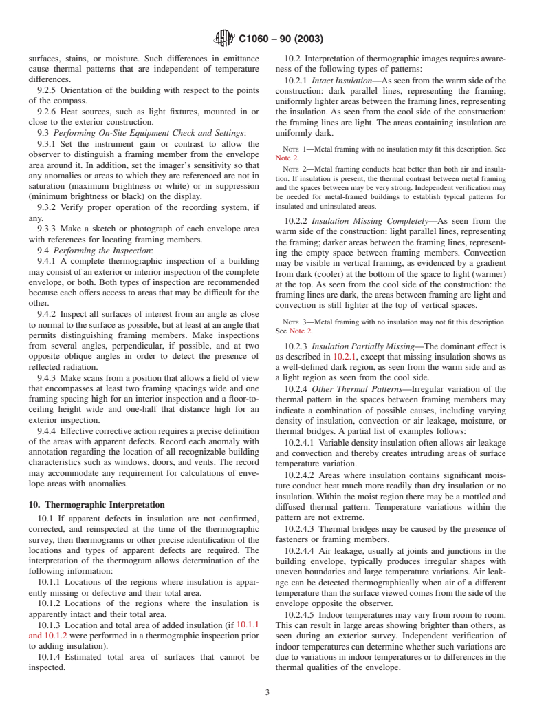 ASTM C1060-90(2003) - Standard Practice for Thermographic Inspection of Insulation Installations in Envelope Cavities of Frame Buildings