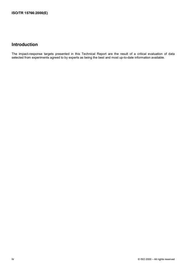 ISO/TR 15766:2000 ISO/TR 15766:2000 - Road vehicles -- Pedestrian protection -- Targets for the assessment of the biofidelity of pedestrian-leg test devices - Page 4 preview