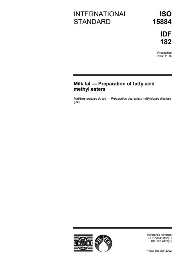 ISO 15884:2002 - Milk fat -- Preparation of fatty acid methyl esters
