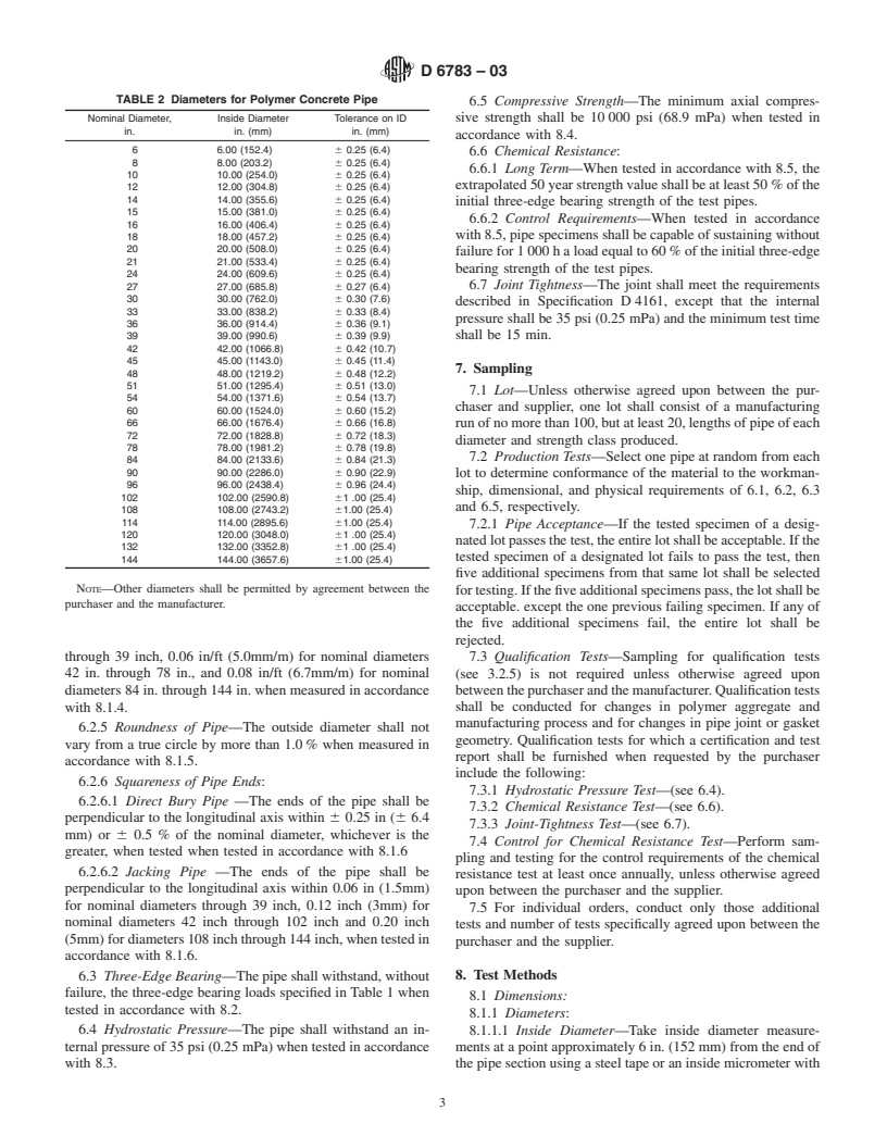 ASTM D6783-03 - Standard Specification for Polymer Concrete Pipe