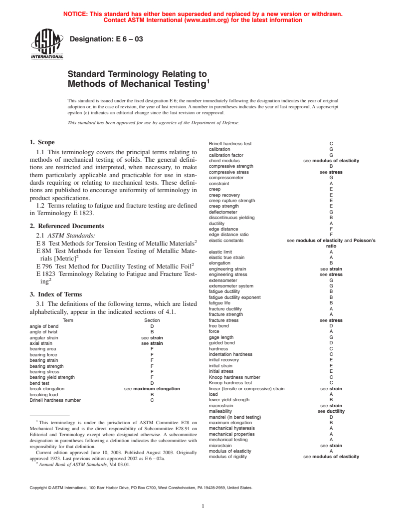 ASTM E6-03 - Standard Terminology Relating to Methods of Mechanical Testing
