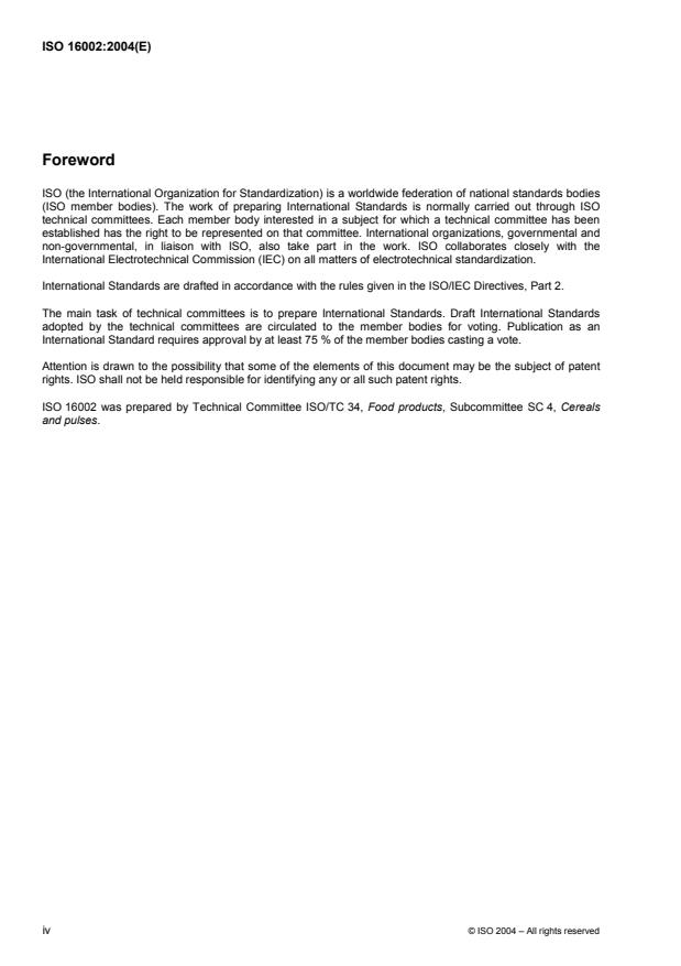 ISO 16002:2004 ISO 16002:2004 - Stored cereal grains and pulses -- Guidance on the detection of infestation by live invertebrates by trapping - Page 4 preview