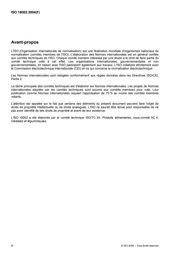 ISO 16002:2004 ISO 16002:2004 - Céréales en grains et légumineuses stockées -- Lignes directrices pour la détection de l'infestation par des invertébrés vivants par piégeage - Page 4 preview
