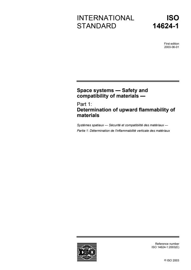 ISO 14624-1:2003 - Space systems -- Safety and compatibility of materials