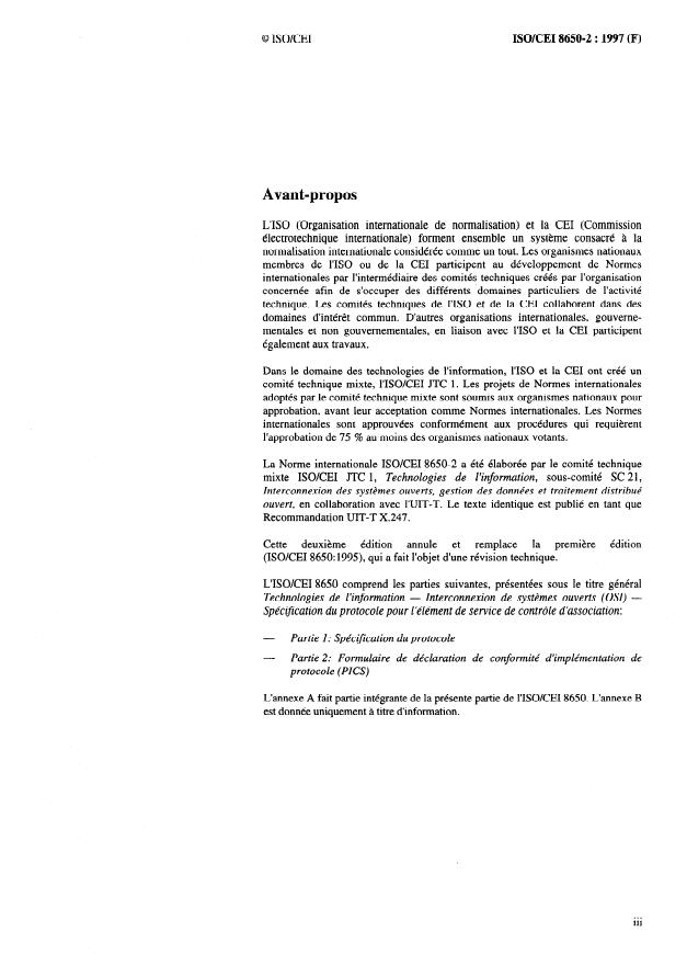 ISO/IEC 8650-2:1997 - Technologies de l'information -- Interconnexion de systemes ouverts (OSI) -- Spécification du protocole pour l'élément de service de contrôle d'association: Formulaire de déclaration de conformité d'implémentation de protocole (PICS)