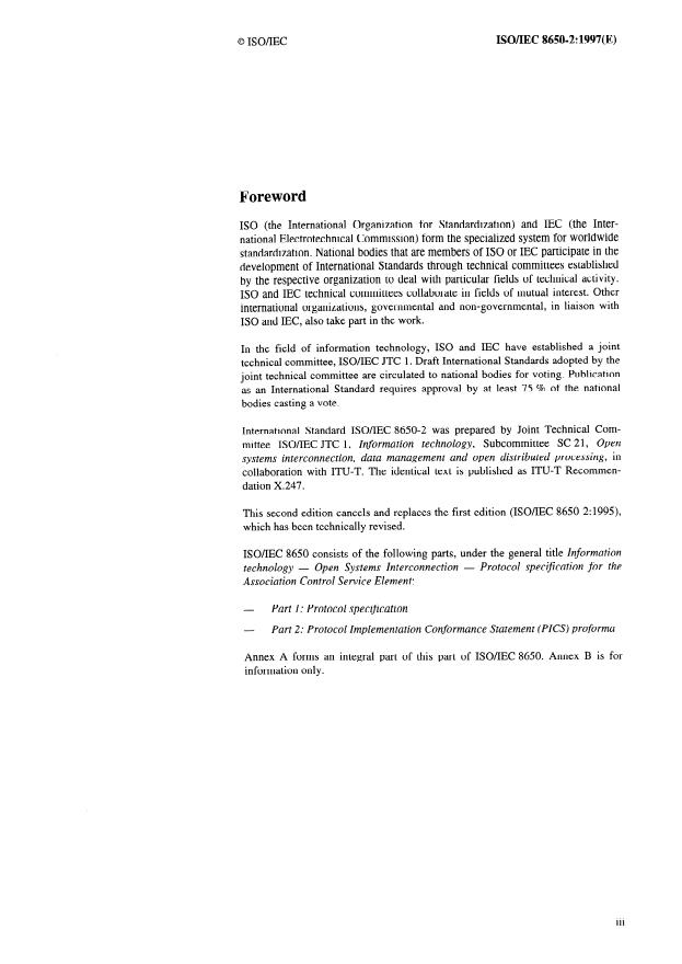 ISO/IEC 8650-2:1997 - Information technology -- Open Systems Interconnection -- Protocol specification for the Association Control Service Element: Protocol Implementation Conformance Statement (PICS) proforma