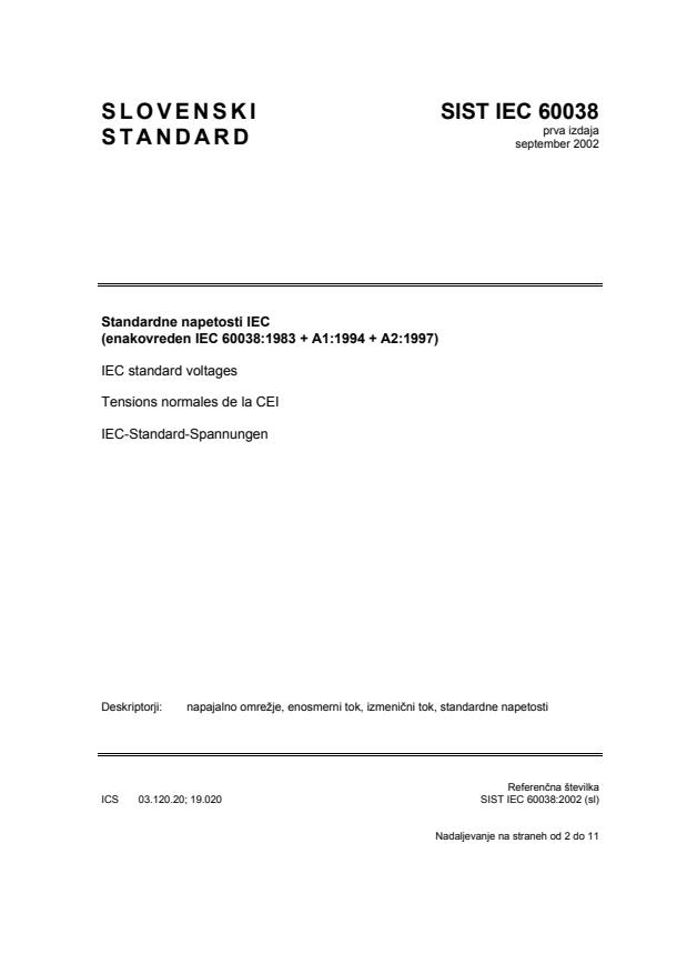 IEC 60038:2002 - prevod; konsolidirana izdaja z obema dopolniloma