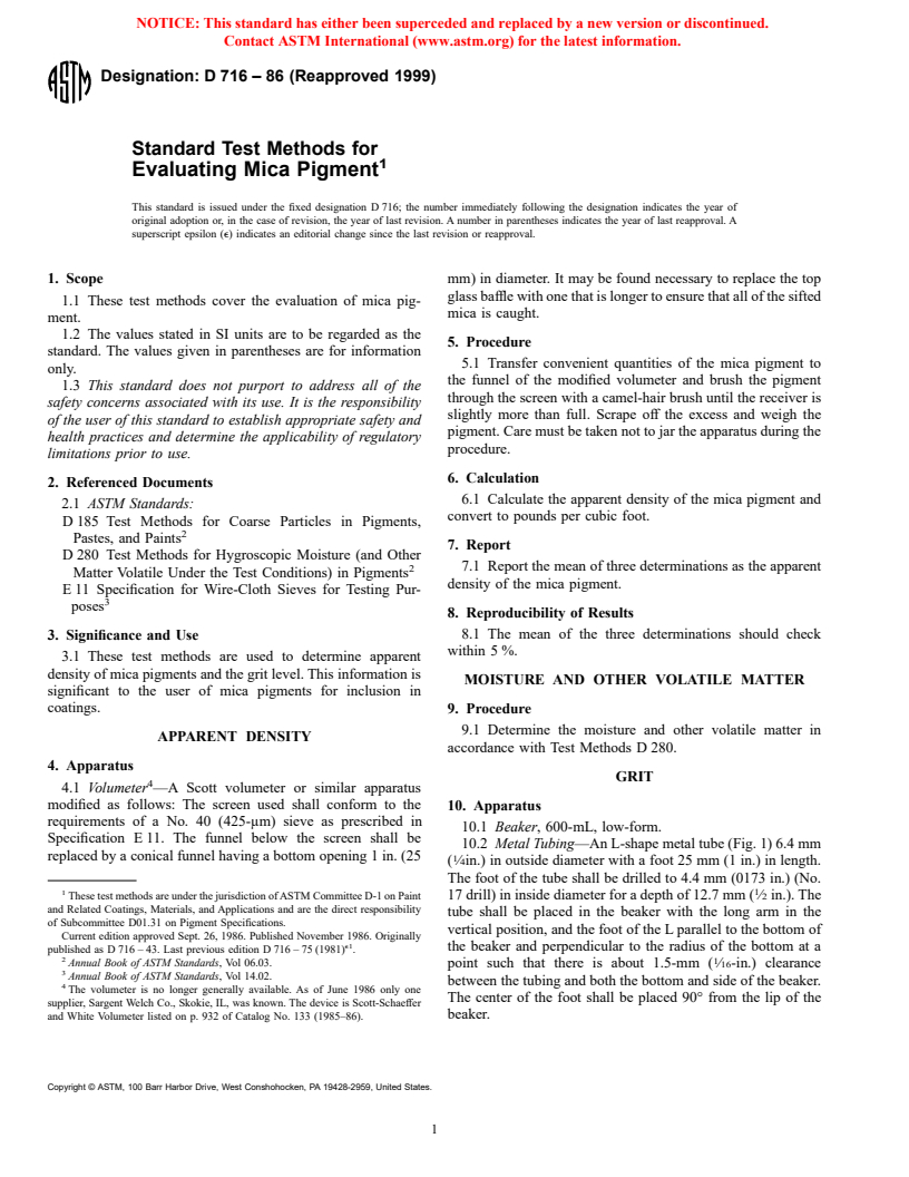 ASTM D716-86(1999) - Standard Test Methods for Evaluating Mica Pigment