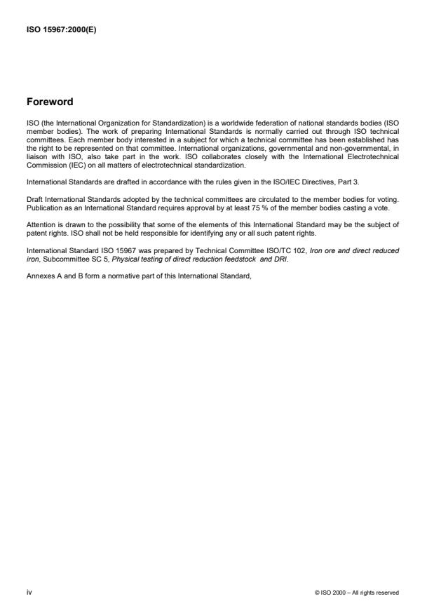 ISO 15967:2000 ISO 15967:2000 - Direct reduced iron -- Determination of tumble strength of hot briquetted iron (HBI) - Page 4 preview