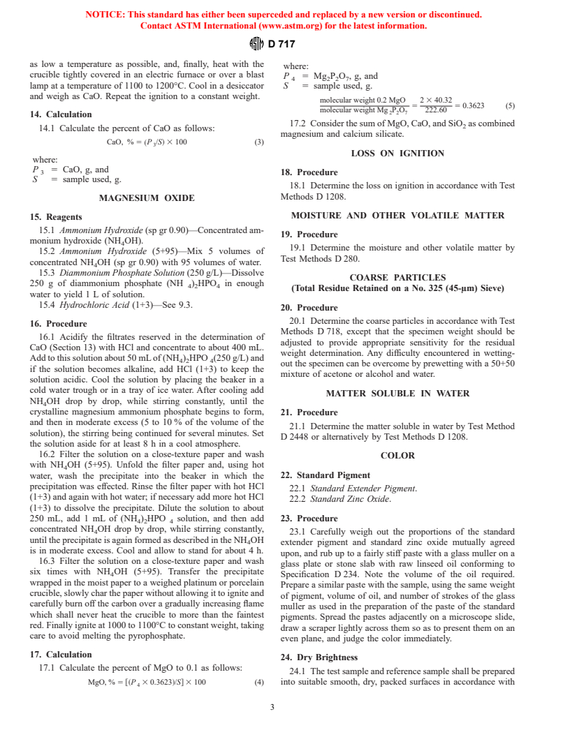 ASTM D717-86(1999) - Standard Test Methods for Analysis of Magnesium Silicate Pigment