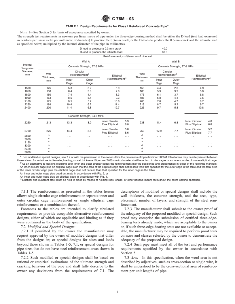 ASTM C76M-03 - Standard Specification for Reinforced Concrete Culvert, Storm Drain, and Sewer Pipe (Metric)