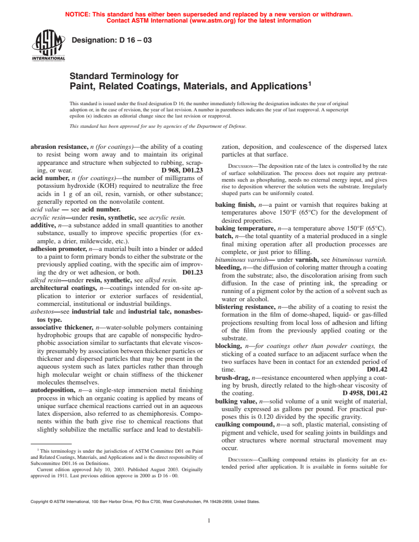 ASTM D16-03 - Standard Terminology for Paint, Related Coatings, Materials, and Applications
