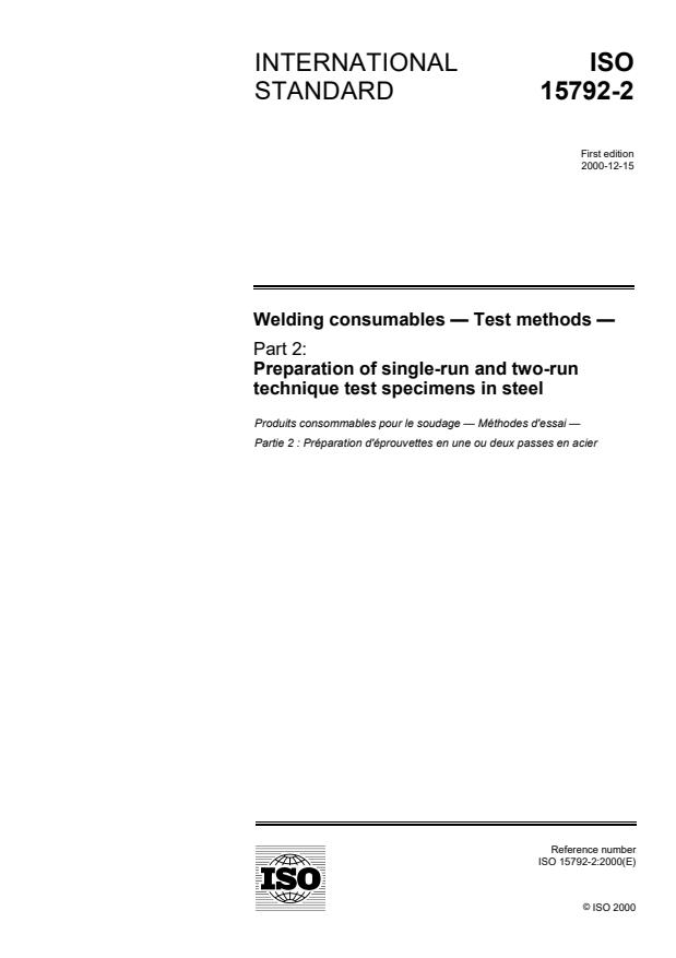 ISO 15792-2:2000 - Welding consumables -- Test methods