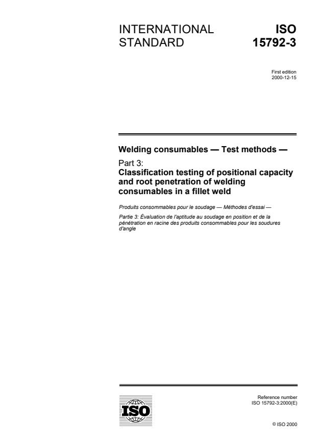 ISO 15792-3:2000 - Welding consumables -- Test methods