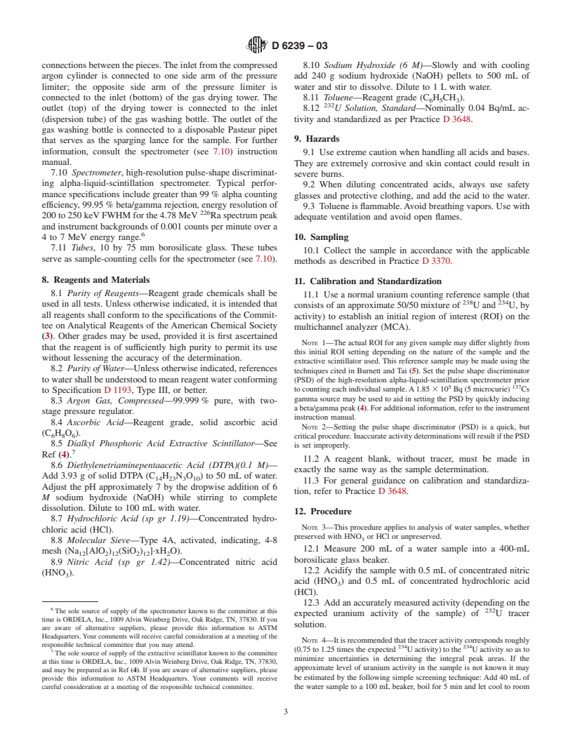 ASTM D6239-03 - Standard Test Method for Uranium in Drinking Water by High-Resolution Alpha-Liquid-Scintillation Spectrometry