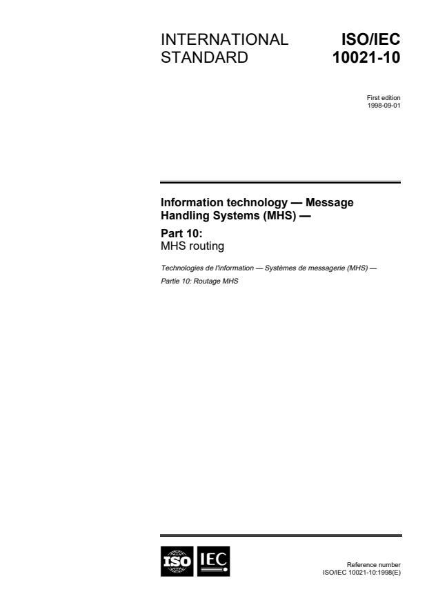ISO/IEC 10021-10:1998 - Information technology -- Message Handling Systems (MHS)