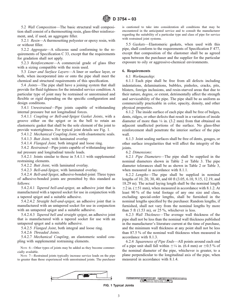 ASTM D3754-03 - Standard Specification for "Fiberglass" (Glass-Fiber-Reinforced Thermosetting-Resin) Sewer and Industrial Pressure Pipe