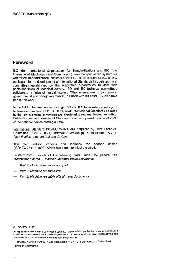 ISO/IEC 7501-1:1997 ISO/IEC 7501-1:1997 - Identification cards -- Machine readable travel documents - Page 2 preview