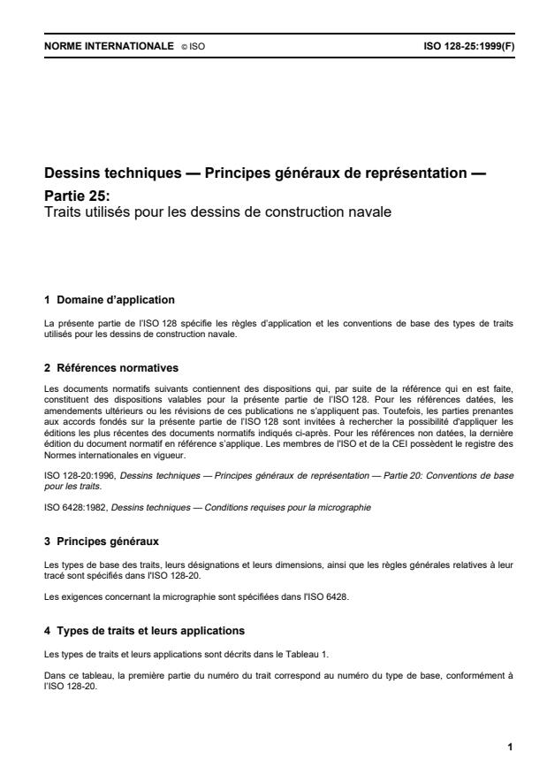 ISO 128-25:1999 - Dessins techniques -- Principes généraux de représentation
