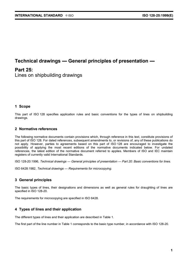 ISO 128-25:1999 - Technical drawings -- General principles of presentation