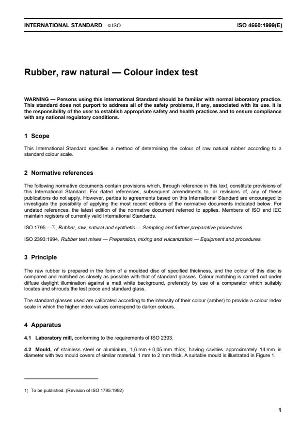 ISO 4660:1999 - Rubber, raw natural -- Colour index test