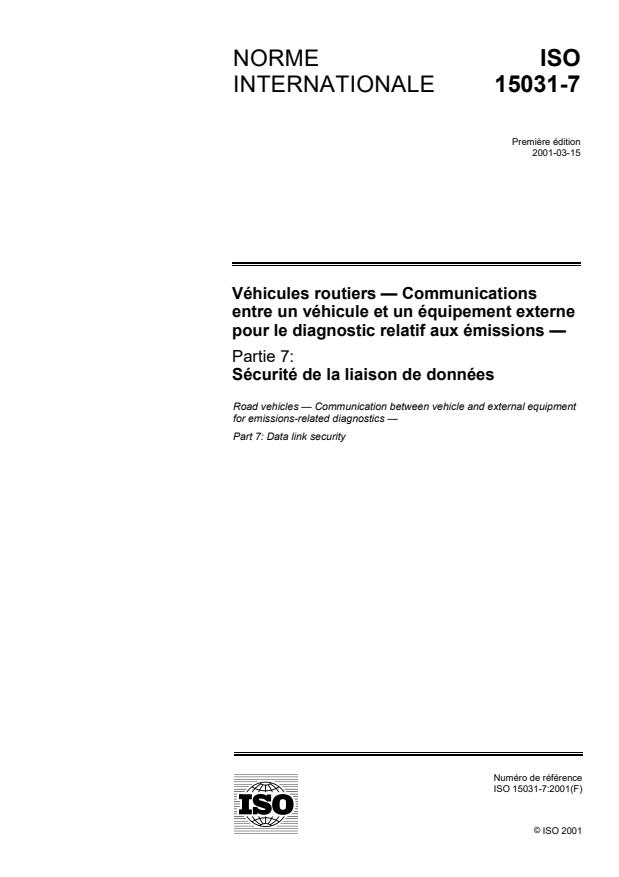 ISO 15031-7:2001 - Véhicules routiers -- Communications entre un véhicule et un équipement externe pour le diagnostic relatif aux émissions