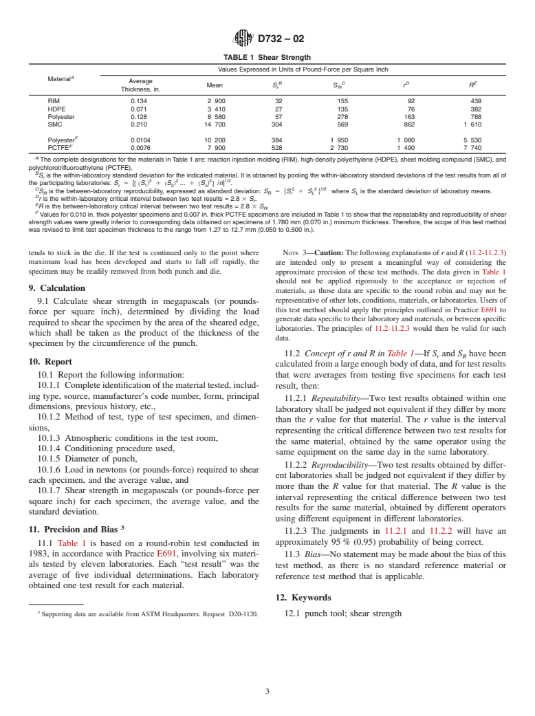 ASTM D732-02 - Standard Test Method for Shear Strength of Plastics by Punch Tool