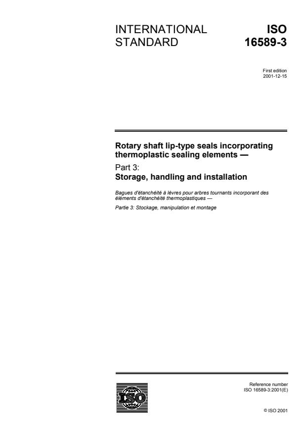 ISO 16589-3:2001 - Rotary shaft lip-type seals incorporating thermoplastic sealing elements