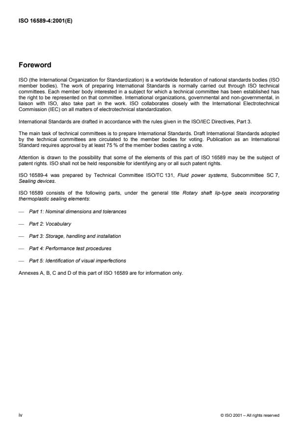 ISO 16589-4:2001 ISO 16589-4:2001 - Rotary shaft lip-type seals incorporating thermoplastic sealing elements - Page 4 preview