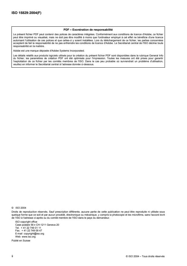 ISO 15829:2004 ISO 15829:2004 - Véhicules routiers -- Modes opératoires d'essai de choc latéral dynamique pour l'évaluation de l'interaction des occupants avec les sacs gonflables latéraux par simulation d'une collision contre un poteau - Page 2 preview