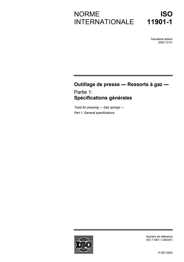 ISO 11901-1:2003 - Outillage de presse -- Ressorts a gaz