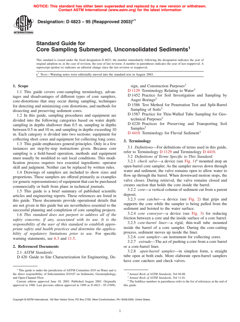 ASTM D4823-95(2003)e1 - Standard Guide for Core Sampling Submerged, Unconsolidated Sediments