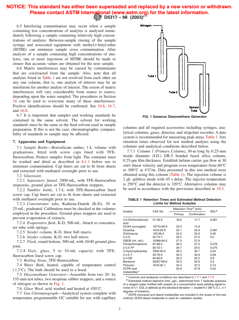 ASTM D5317-98(2003)e1 - Standard Test Method for Determination of Chlorinated Organic Acid Compounds in Water by Gas Chromatography with an Electron Capture Detector