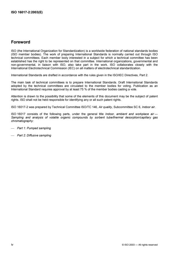 ISO 16017-2:2003 ISO 16017-2:2003 - Indoor, ambient and workplace air -- Sampling and analysis of volatile organic compounds by sorbent tube/thermal desorption/capillary gas chromatography - Page 4 preview