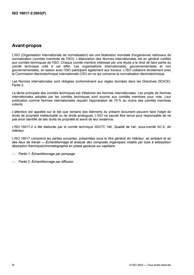 ISO 16017-2:2003 ISO 16017-2:2003 - Air intérieur, air ambiant et air des lieux de travail -- Échantillonnage et analyse des composés organiques volatils par tube a adsorption/désorption thermique/chromatographie en phase gazeuse sur capillaire - Page 4 preview