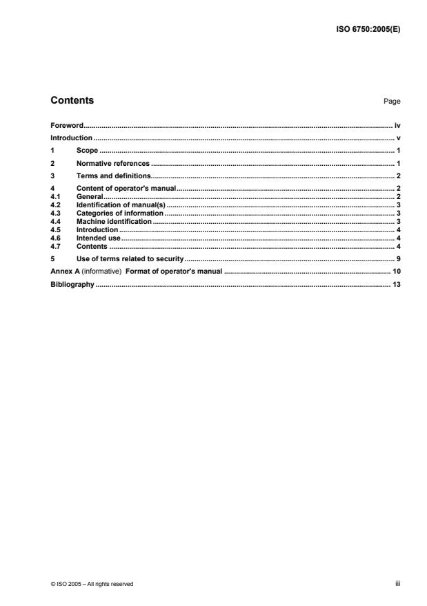 ISO 6750:2005 - Earth-moving machinery -- Operator's manual -- Content and format