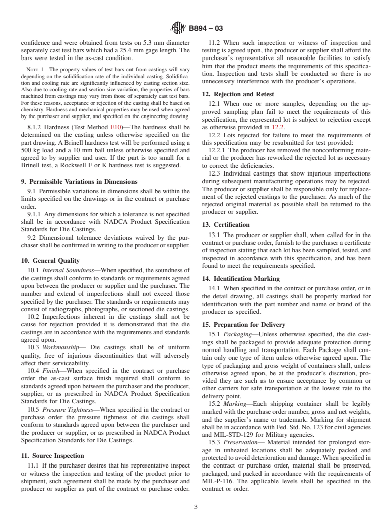 ASTM B894-03 - Standard Specification for ACuZinc5 (Zinc-Copper-Aluminum) Alloy Die Castings