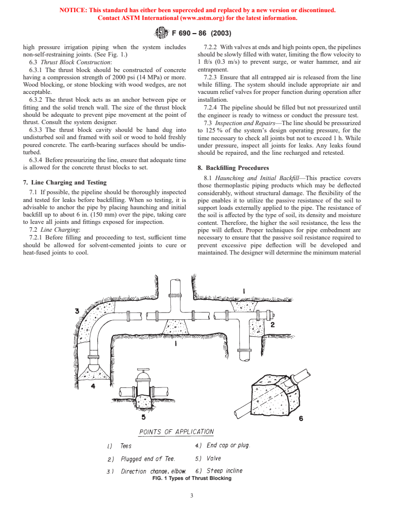 ASTM F690-86(2003) - Standard Practice for Underground Installation of Thermoplastic Pressure Piping Irrigation Systems