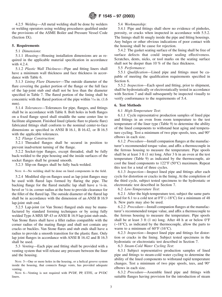 ASTM F1545-97(2003) - Standard Specification for Plastic-Lined Ferrous Metal Pipe, Fittings, and Flanges