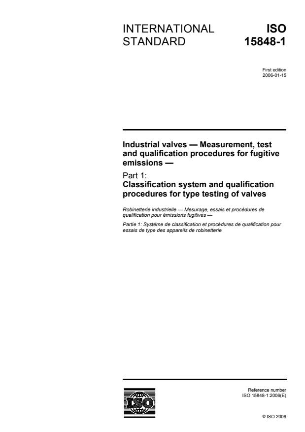 ISO 15848-1:2006 - Industrial valves -- Measurement, test and qualification procedures for fugitive emissions