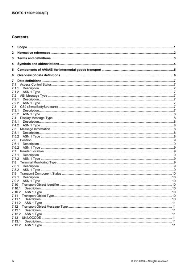 ISO/TS 17262:2003 ISO/TS 17262:2003 - Automatic vehicle and equipment identification -- Intermodal goods transport -- Numbering and data structures - Page 4 preview