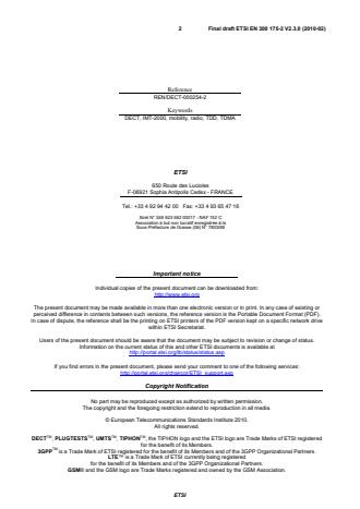 SIST EN 300 175-2 V2.3.1:2010 ETSI EN 300 175-2 V2.3.0 (2010-02) - Digital Enhanced Cordless Telecommunications (DECT); Common Interface (CI); Part 2: Physical Layer (PHL) - Page 2 preview