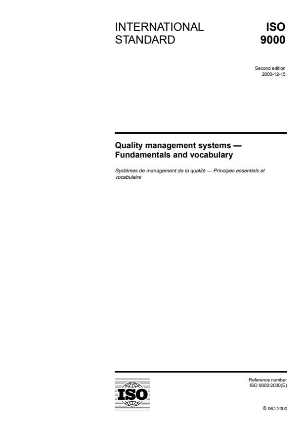 ISO 9000:2000 - Quality management systems -- Fundamentals and vocabulary