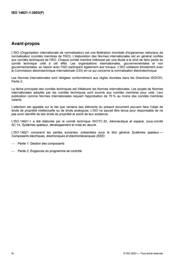 ISO 14621-1:2003 ISO 14621-1:2003 - Systemes spatiaux -- Composants électriques, électroniques et électromécaniques (EEE) - Page 4 preview