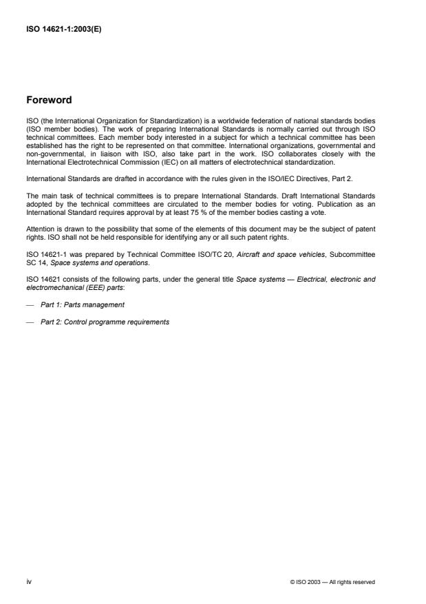 ISO 14621-1:2003 ISO 14621-1:2003 - Space systems -- Electrical, electronic and electromechanical (EEE) parts - Page 4 preview