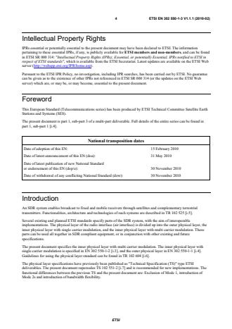 SIST EN 302 550-1-3 V1.1.1:2010 ETSI EN 302 550-1-3 V1.1.1 (2010-02) - Satellite Earth Stations and Systems (SES); Satellite Digital Radio (SDR) Systems; Part 1: Physical Layer of the Radio Interface; Sub-part 3: Inner Physical Layer Multi Carrier Modulation - Page 4 preview