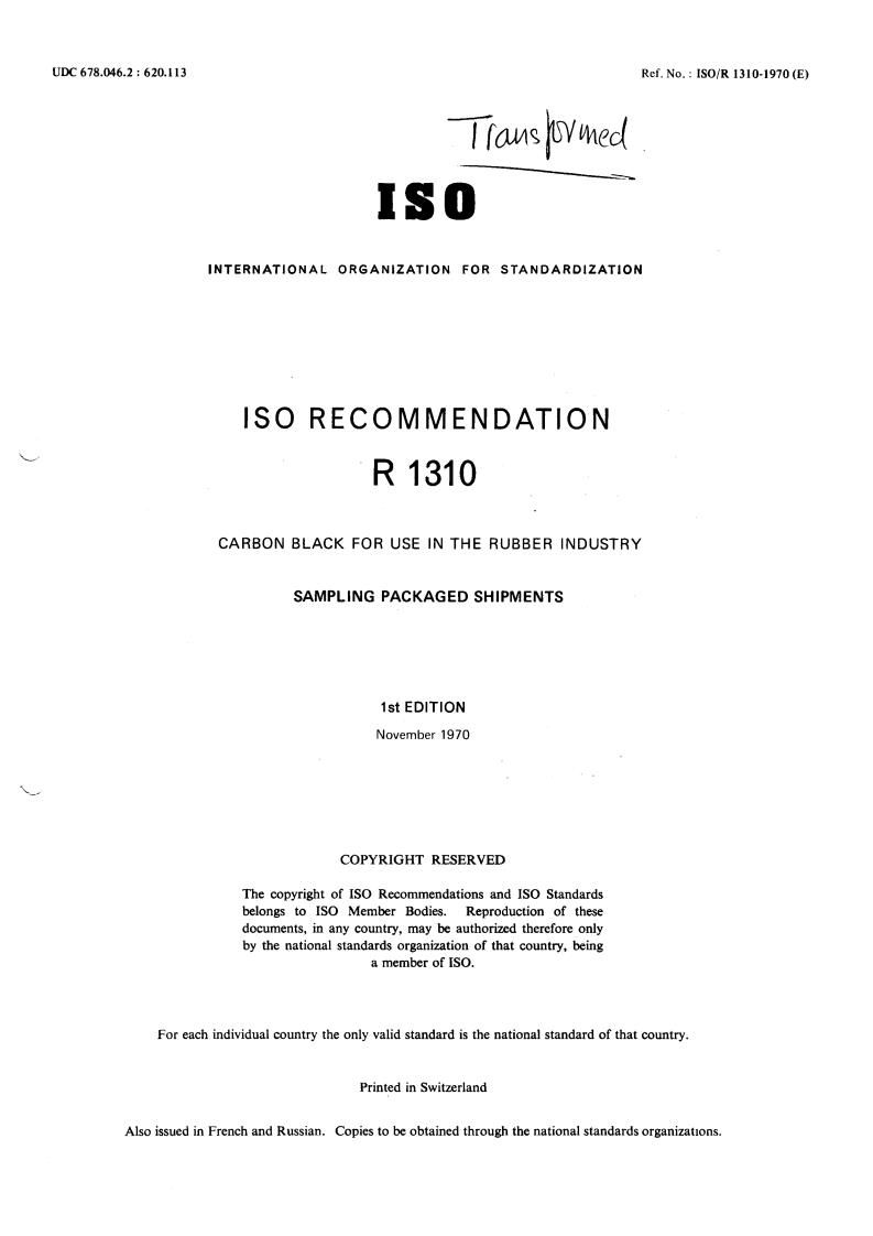 ISO/R 1310:1970 - Title missing - Legacy paper document
Released:1/1/1970